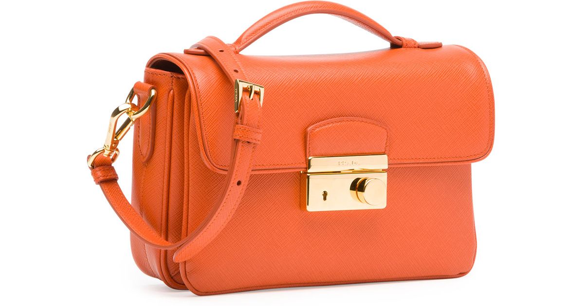 Prada Saffiano Small Sound Cross-Body Bag in Orange | Lyst  