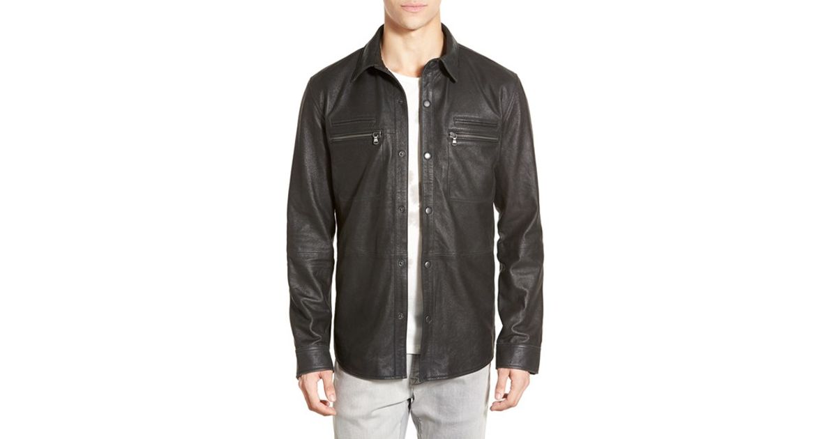 Lyst John Varvatos Leather Shirt Jacket In Black For Men