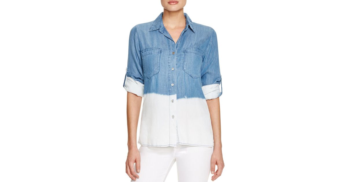 Just Living White Dip Dye Bleach Chambray Shirt Compare At 82 Lyst