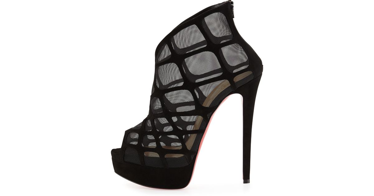 christian louboutin caged platform booties Nude leather ...