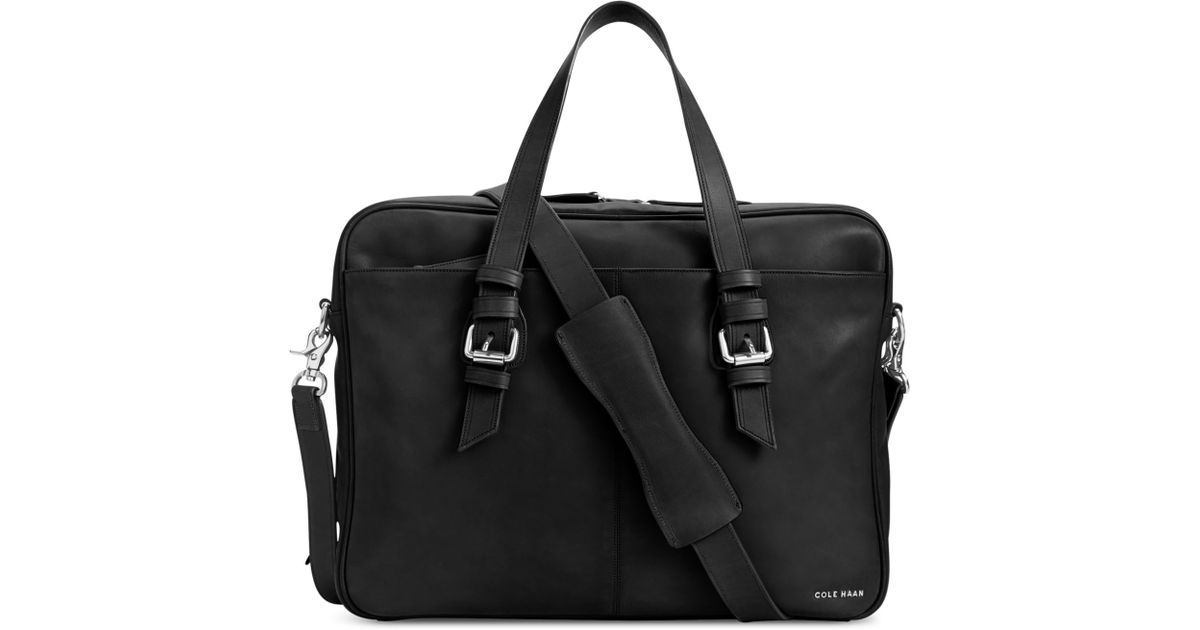 Lyst Cole Haan Smooth Leather Zip Top Attache Bag In Black For Men