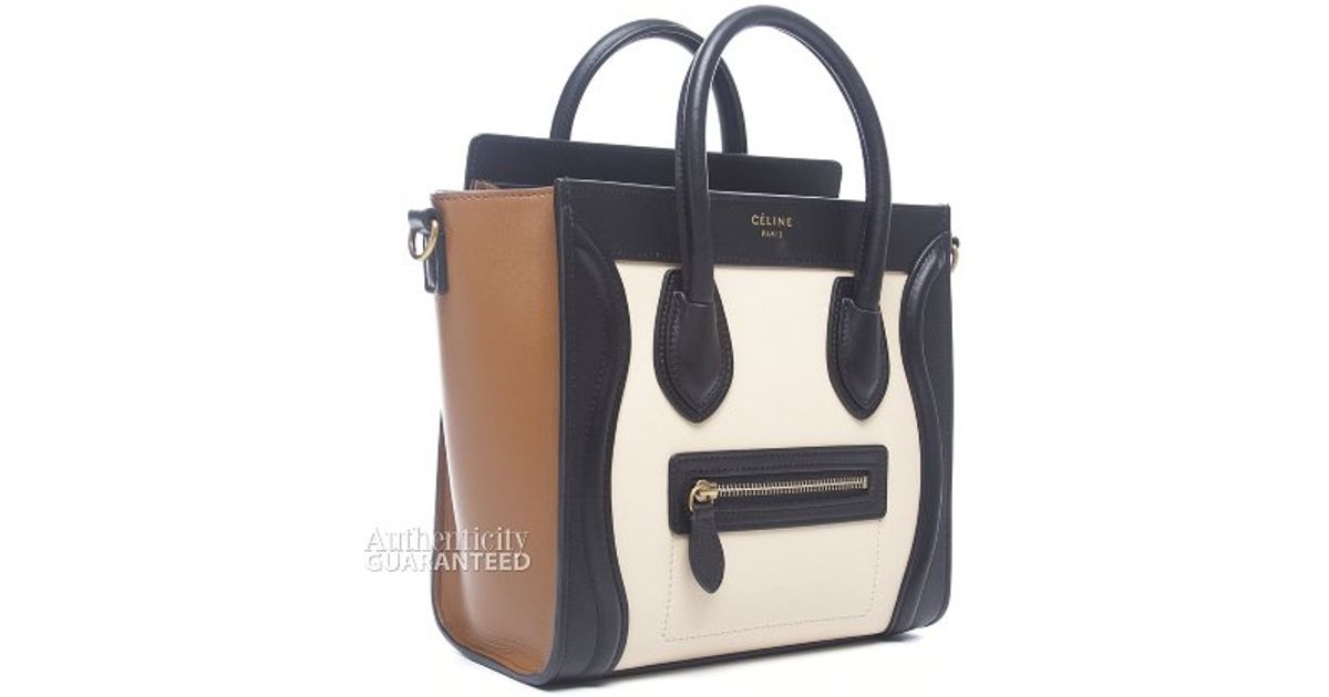 Lyst Céline Pre Owned Tricolor Nano Luggage Tote Bag In Natural