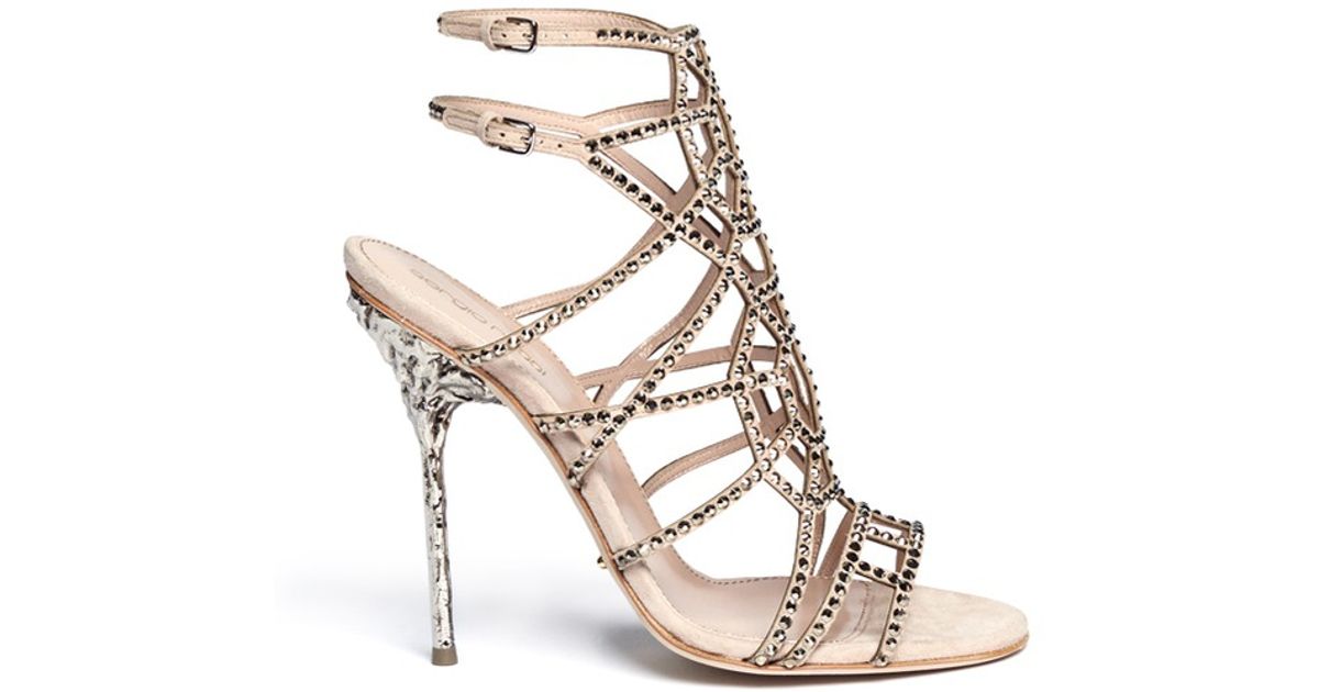 Lyst - Sergio Rossi Puzzle Rhinestone Strappy Sandals in Natural