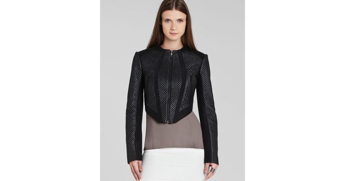 Bcbgmaxazria Black Jacket Hansen Quilted Faux Leather