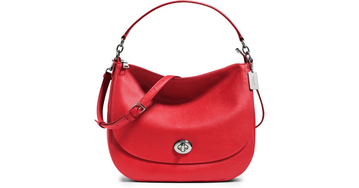 Lyst Coach Pebbled Leather Turnlock Hobo Bag In Red
