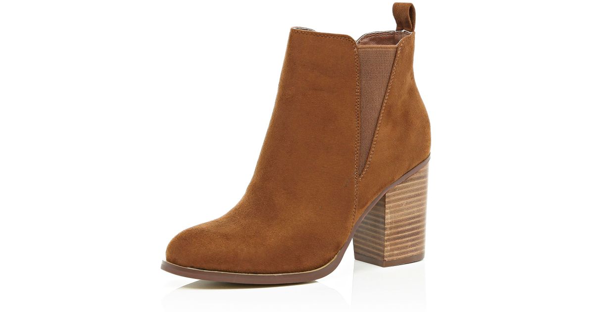 River Island Tan Heeled Chelsea Ankle Boots in Brown - Lyst