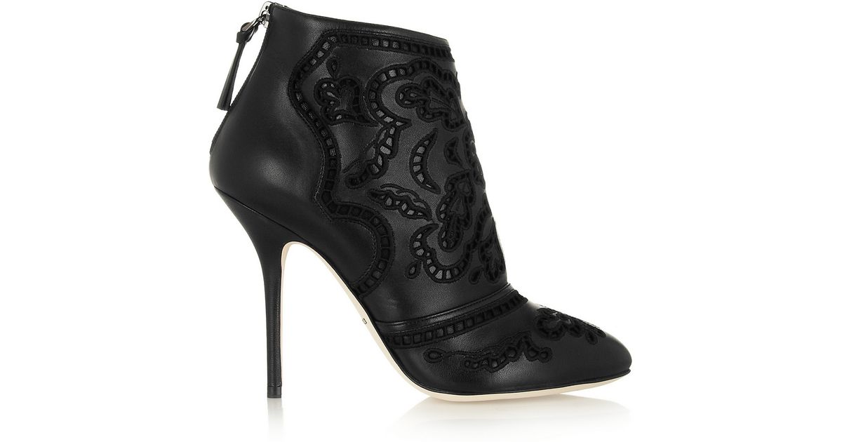 Dolce & gabbana Embroidered Leather Ankle Boots in Black | Lyst