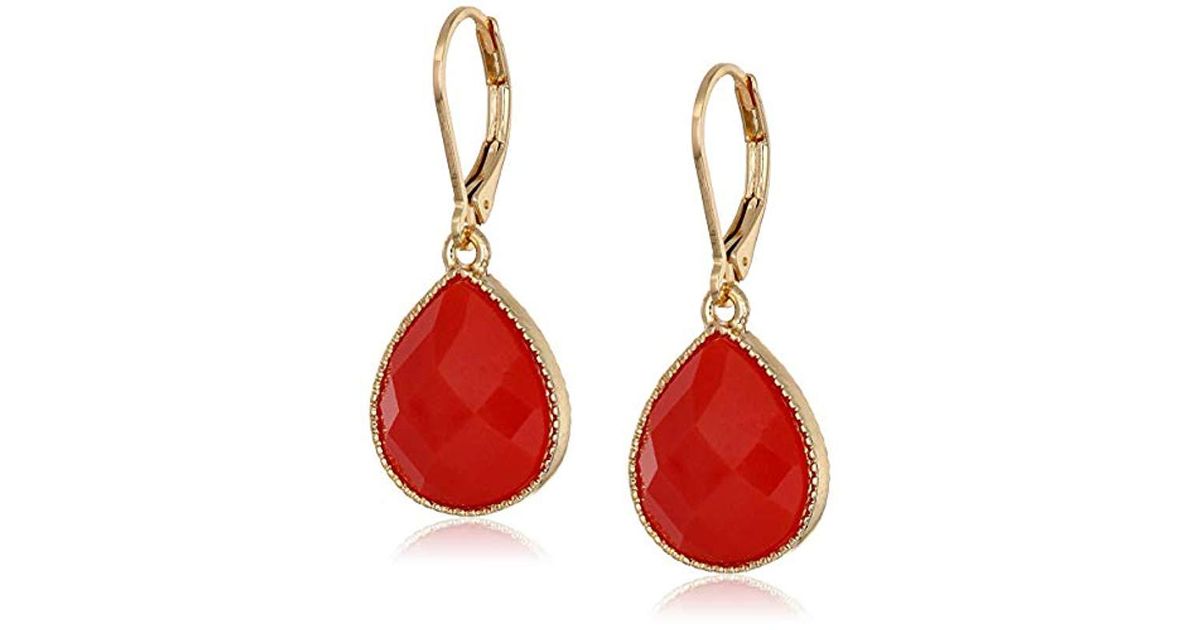 Napier Gold/coral Teardrop Leverback Earrings - Lyst