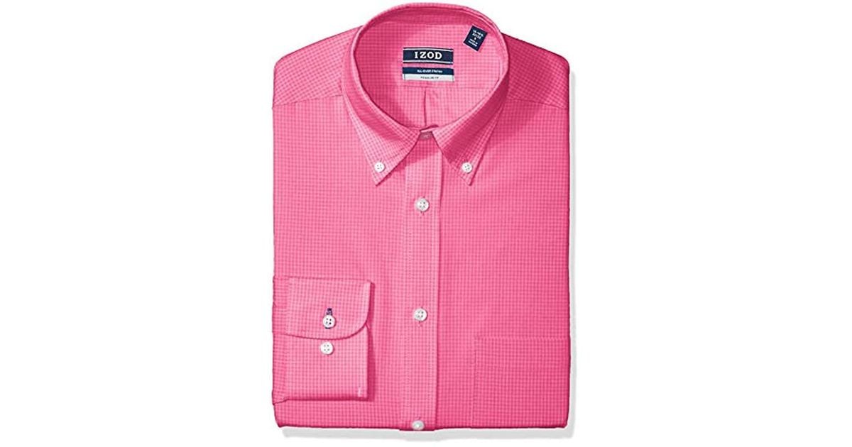 Izod Dress Shirts Regular Fit Stretch Gingham in Pink for Men Lyst