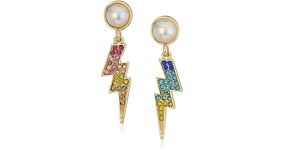 Lyst Betsey Johnson S Pave And Pearl Lighting Bolt Earrings