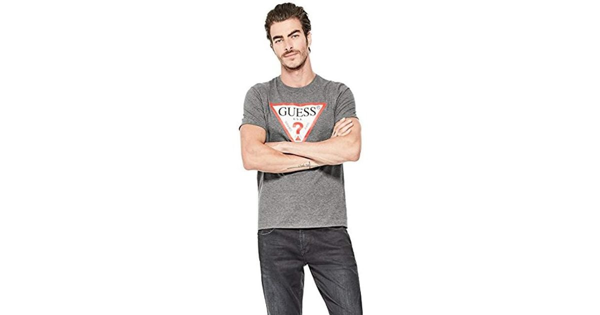 Lyst Guess Short Sleeve Triangle Logo T Shirt In Pink For Men