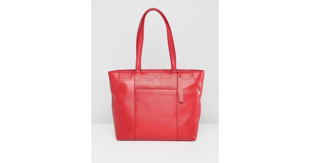 Paul Costelloe Red Real Leather Clean Tote Bag