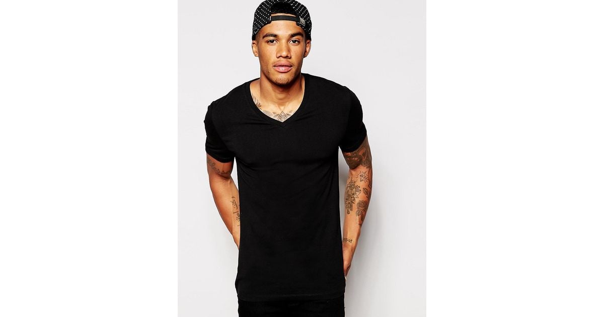 Lyst Asos Muscle Fit T Shirt With V Neck And Stretch In Black For Men 3362