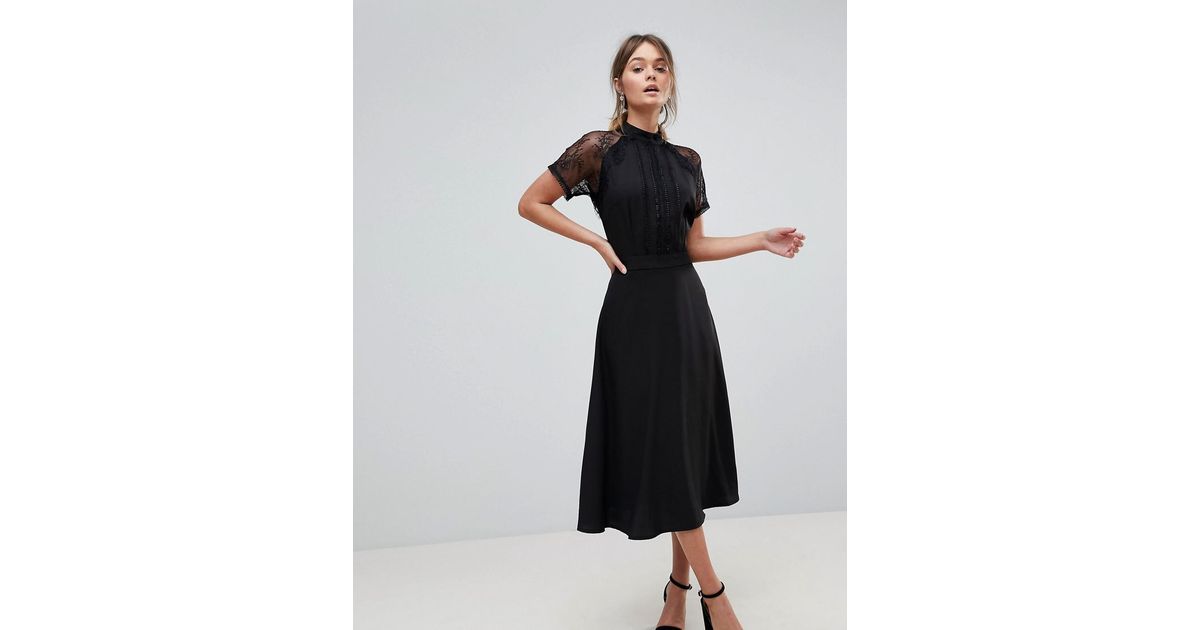 liquorish a line lace detail midi dress