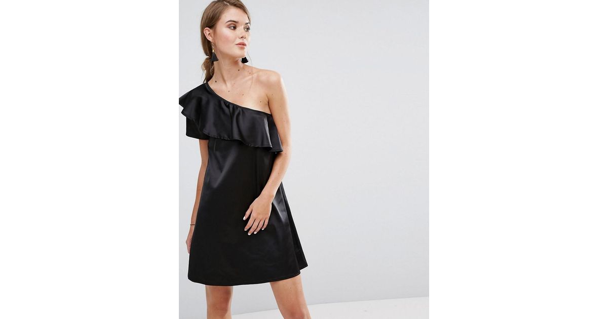 Black One Shoulder Satin Dress