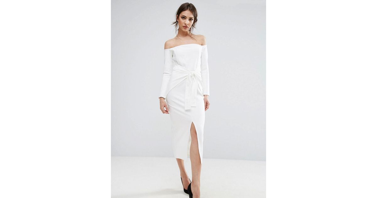 White Off Shoulder Midi Dress