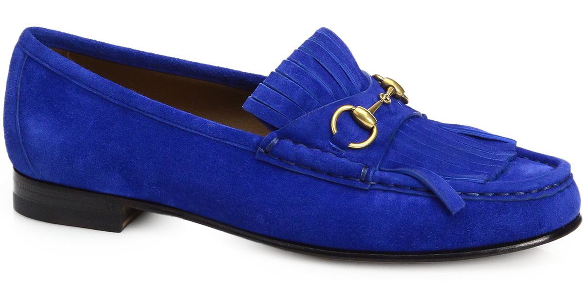 Gucci Suede Tassel Front Loafers in Blue | Lyst