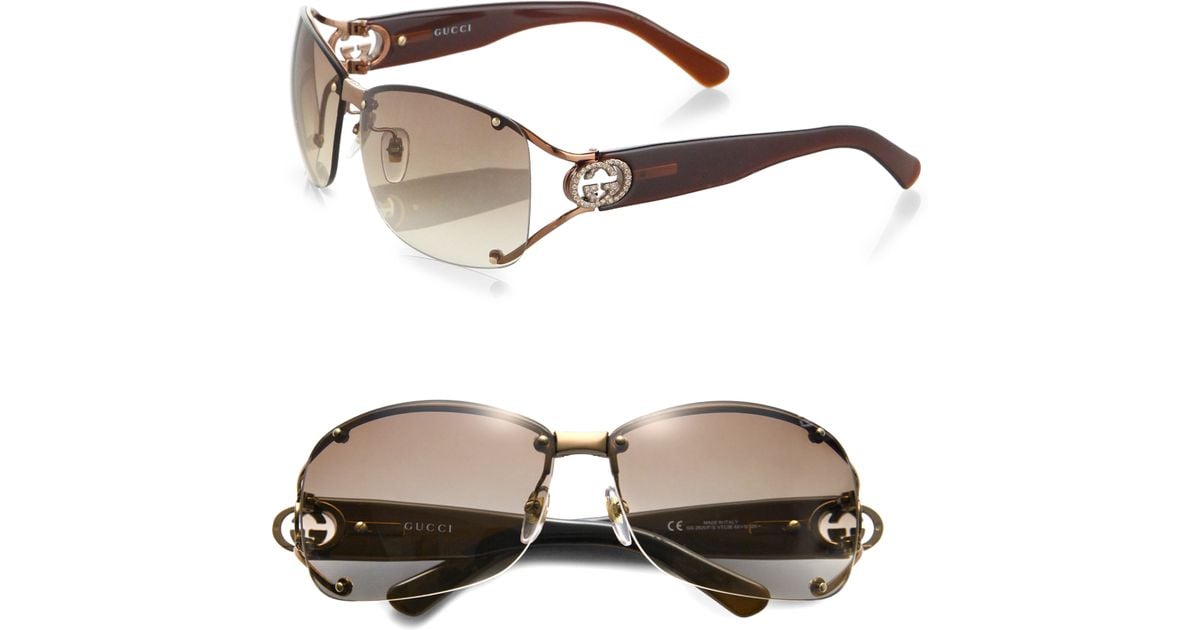 Lyst Gucci Open Temple Oval Sunglasses In Brown