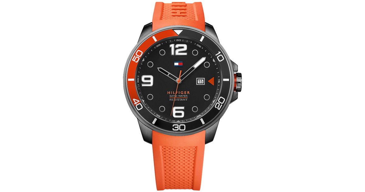 Tommy hilfiger Sport Watch With Orange Silicone Strap in Orange for Men