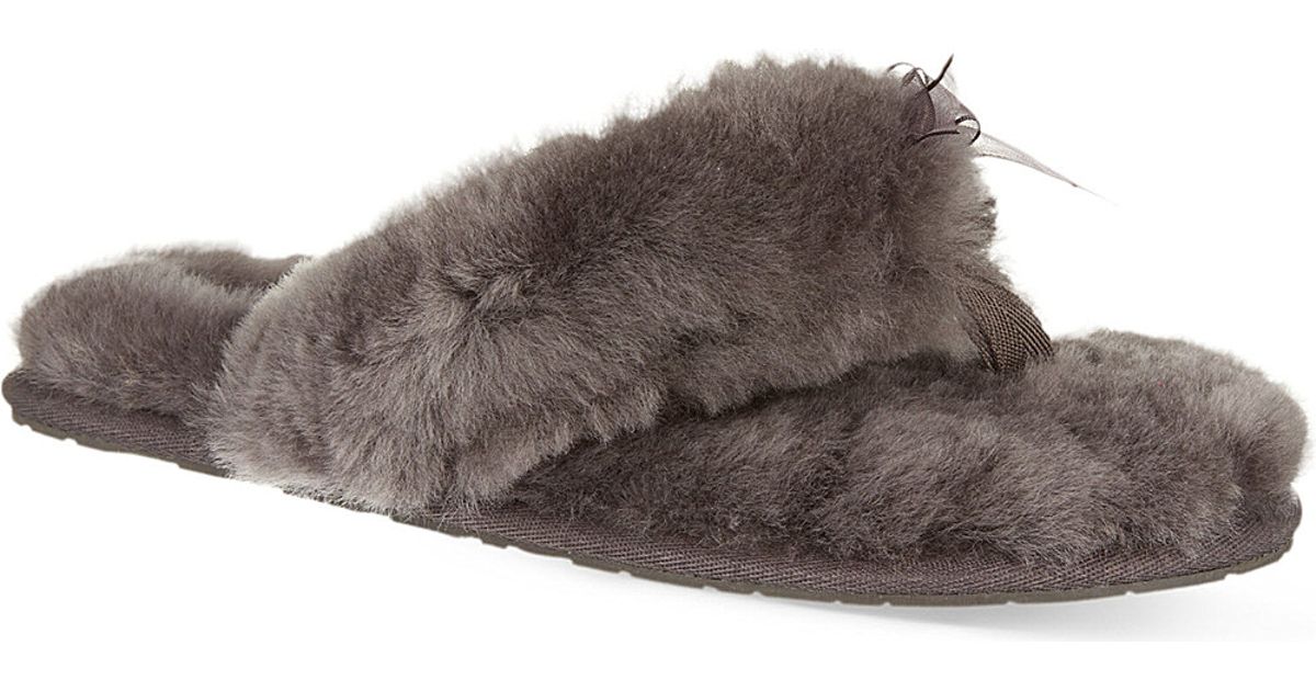 Ugg Fluff Shearling Fur Slide Slipper in Gray (Grey) | Lyst