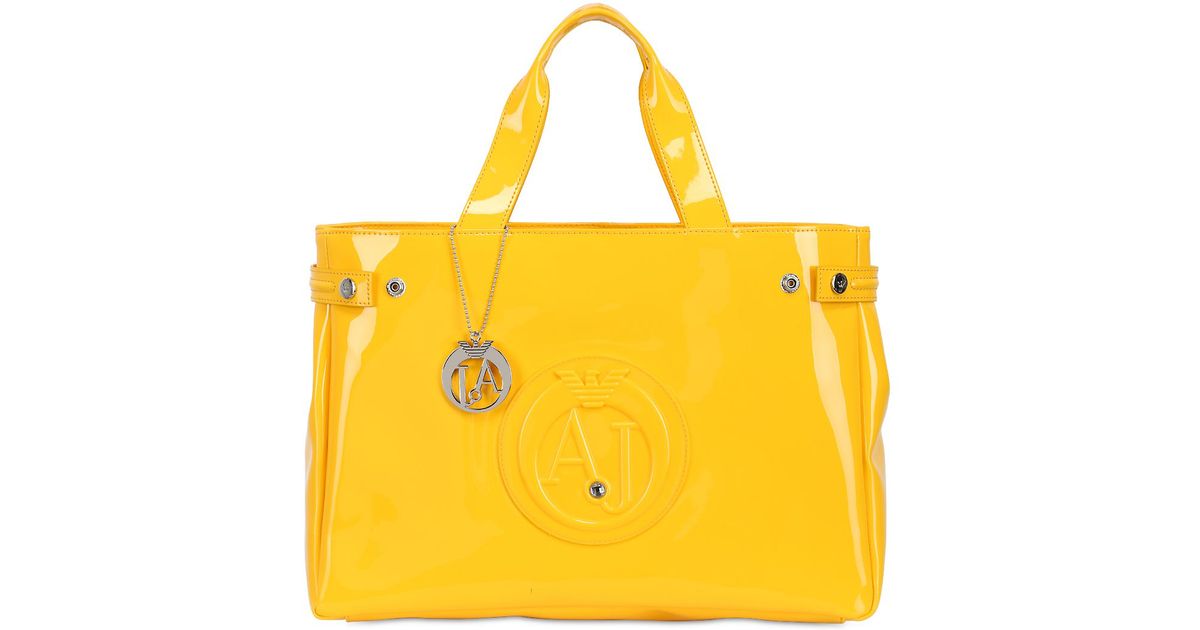 Armani Jeans Yellow Medium Embossed Logo Patent Vinyl Bag