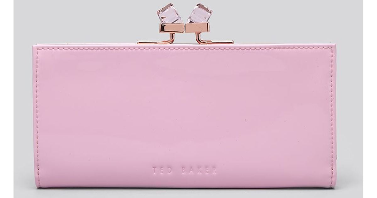 Ted baker Wallet Patent Crystal Frame Matinee Continental in Pink