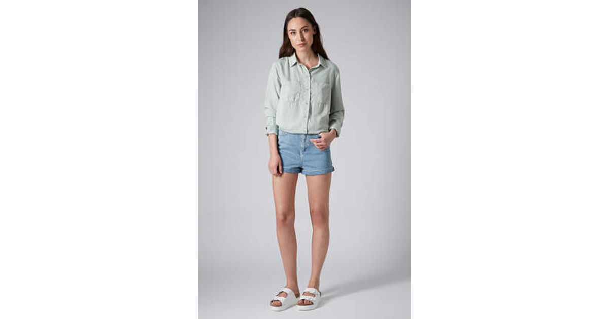 Topshop Moto Bright Blue Mom Shorts in Blue | Lyst