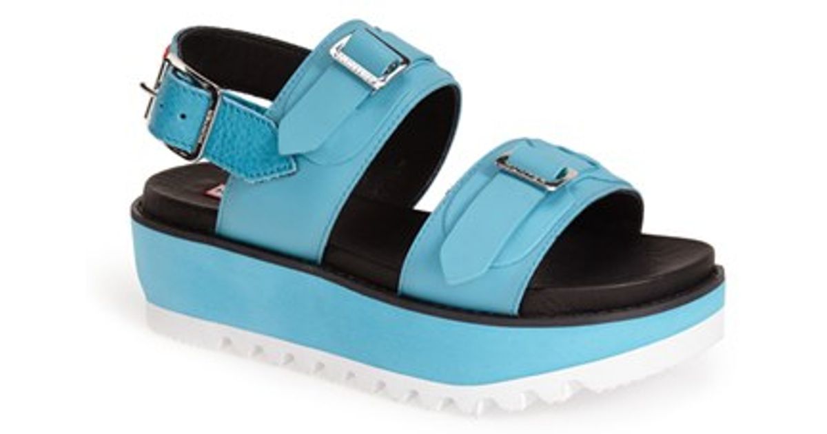 HUNTER Double Buckle Mid Flatform Sandal in Blue - Lyst