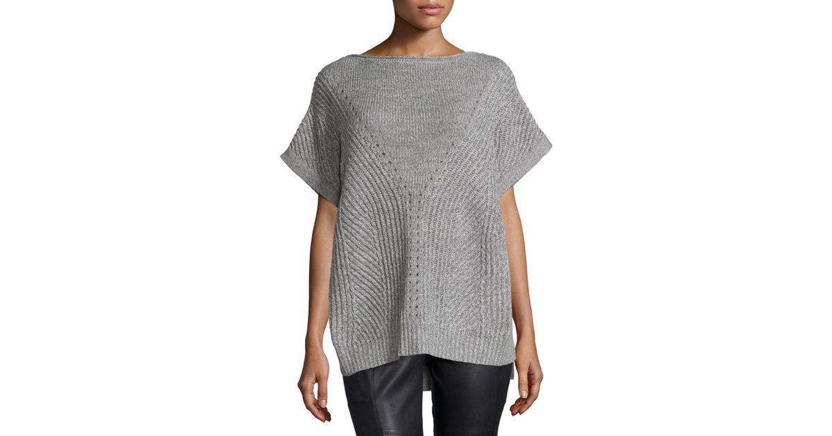Halston Short-sleeve Knit Poncho Sweater in Gray Lyst