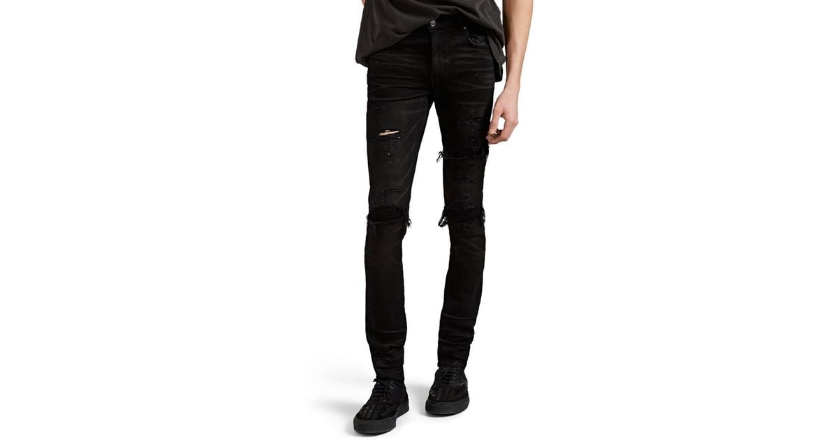 Amiri Denim Knit-inset Distressed Skinny Jeans in Black for Men - Lyst