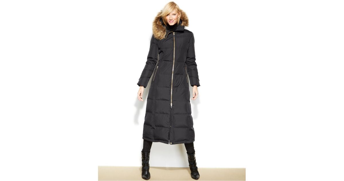 Lyst - Calvin Klein Hooded Faux-fur-trim Down Puffer Maxi Coat in Brown