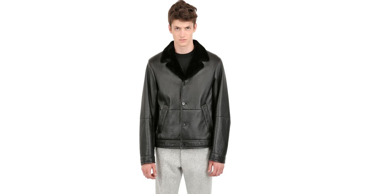 Jil Sander Merino Shearling Leather Jacket In Black For Men Lyst