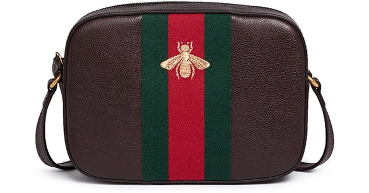 Lyst - Gucci &#39;webby&#39; Bee Embroidery Web Leather Crossbody Bag in Brown