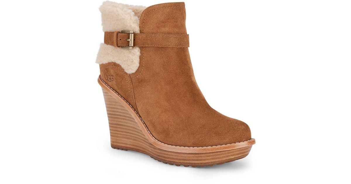 Lyst - Ugg Suede Sheepskin Wedge Ankle Boots in Brown