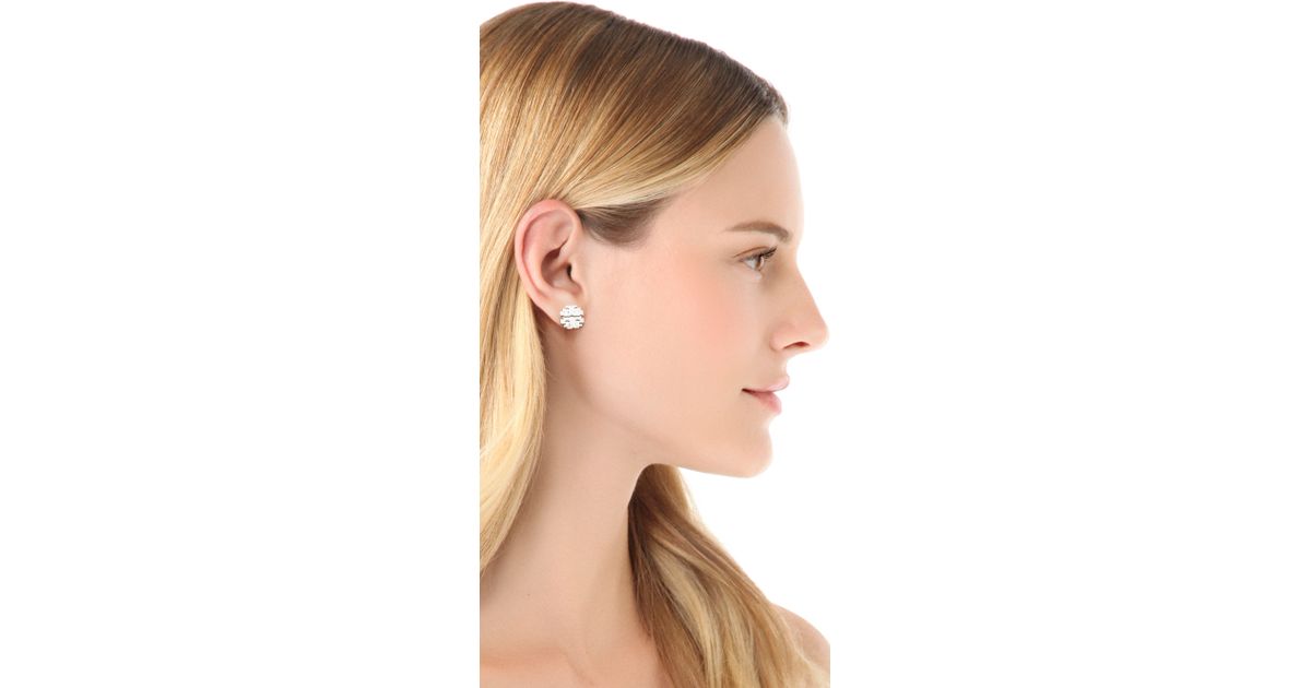 Tory Burch Large T Logo Stud Earrings Silver In Metallic Lyst