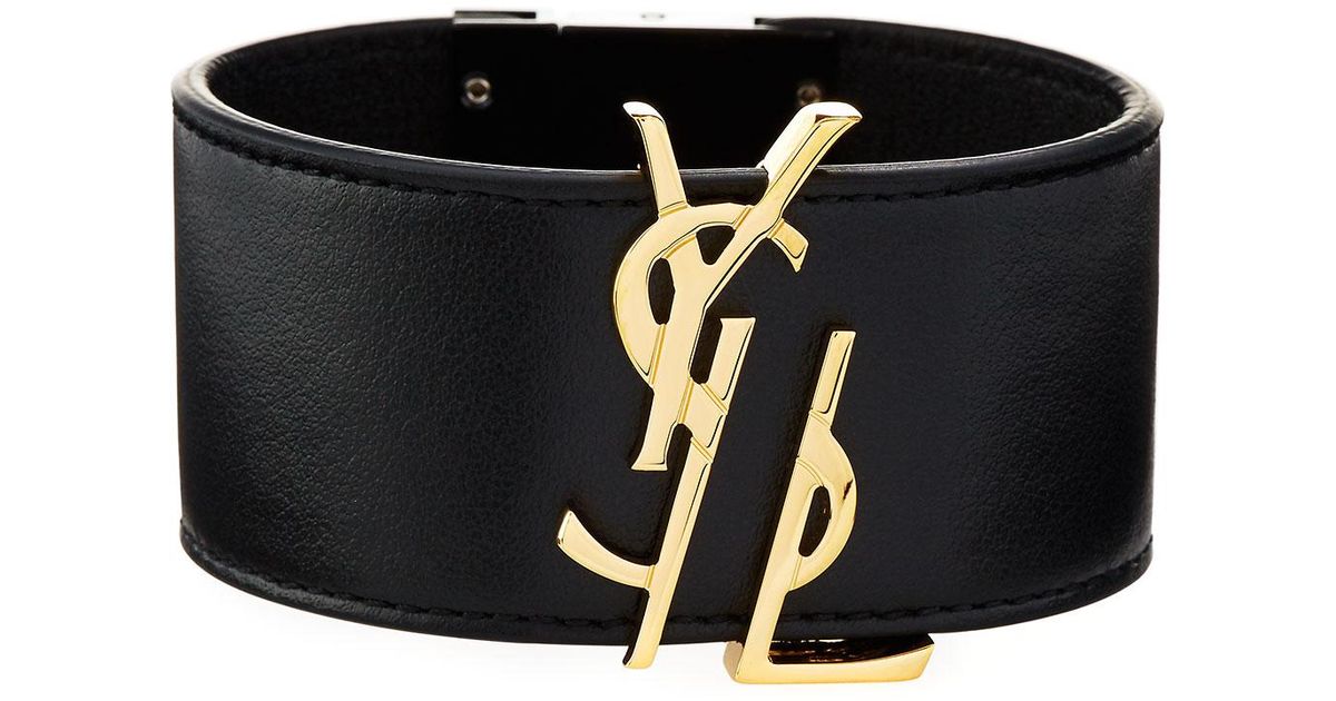 Lyst Saint Lau Ysl Leather Cuff Bracelet In Black