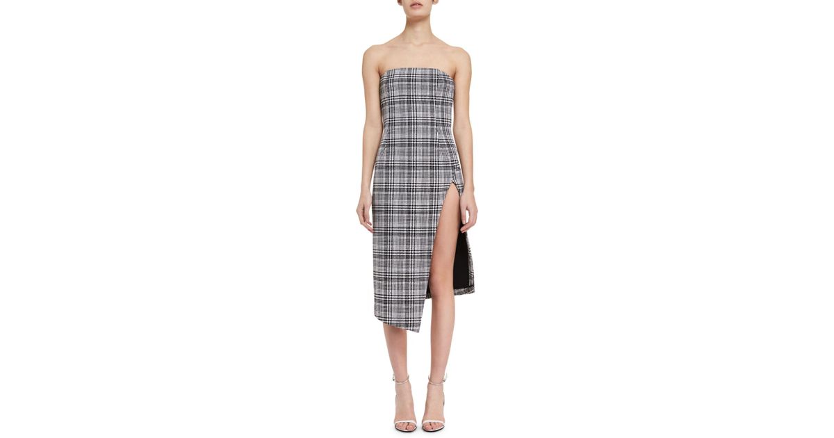 strapless plaid dress