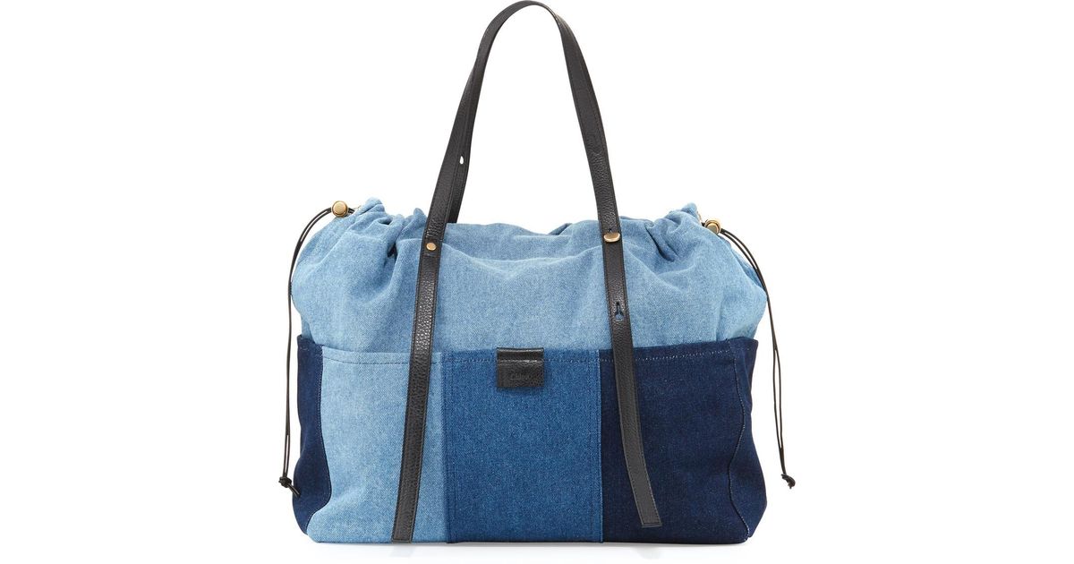 Lyst Chloé Patchwork Denim Diaper Bag In Blue