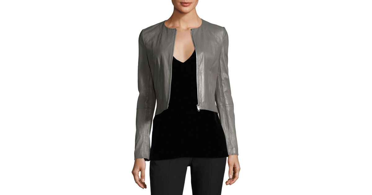 Lyst Elizabeth And James Helen Long Sleeve Cropped Leather Moto Lyst Elizabeth And James Helen Long Sleeve Cropped Leather Moto Jacket In Gray