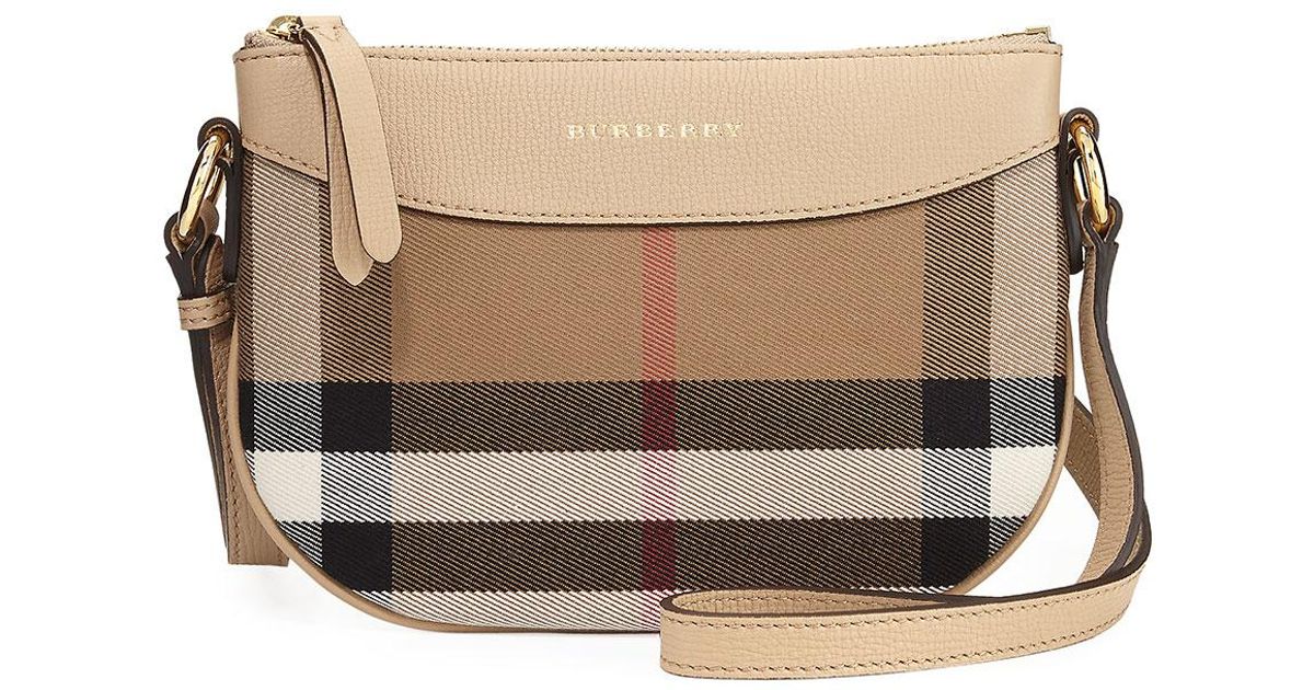 Burberry Metallic S Coca Check Canvas Leather Trim Crossbody Bag