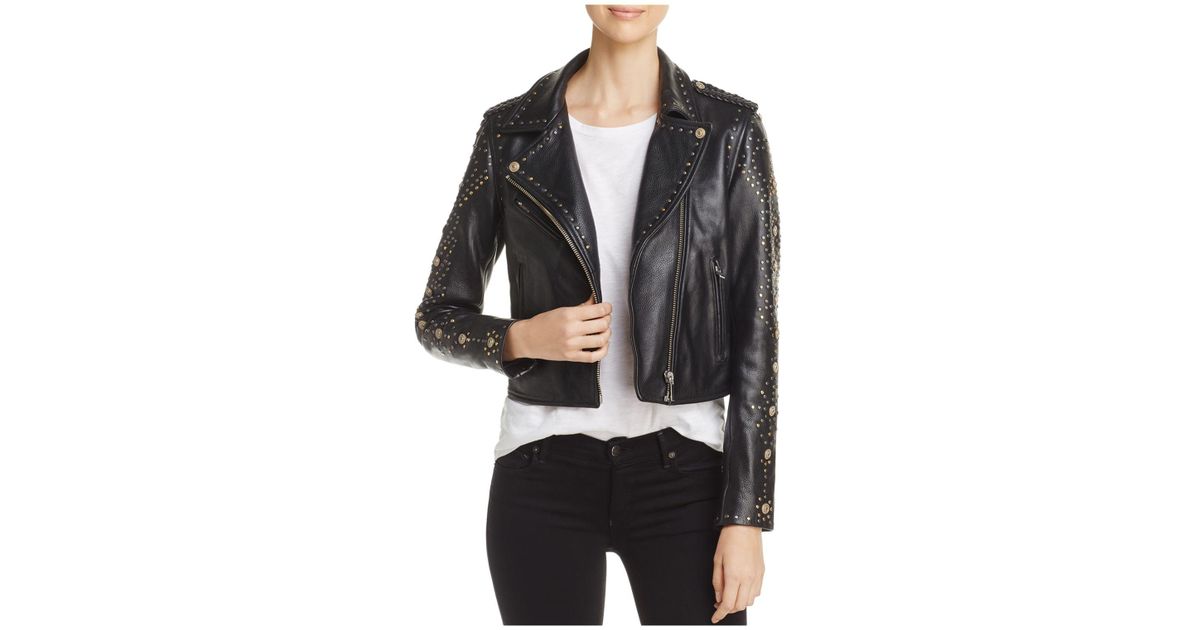 Lyst Scotch Soda Studded Pebbled Leather Biker Jacket In Black