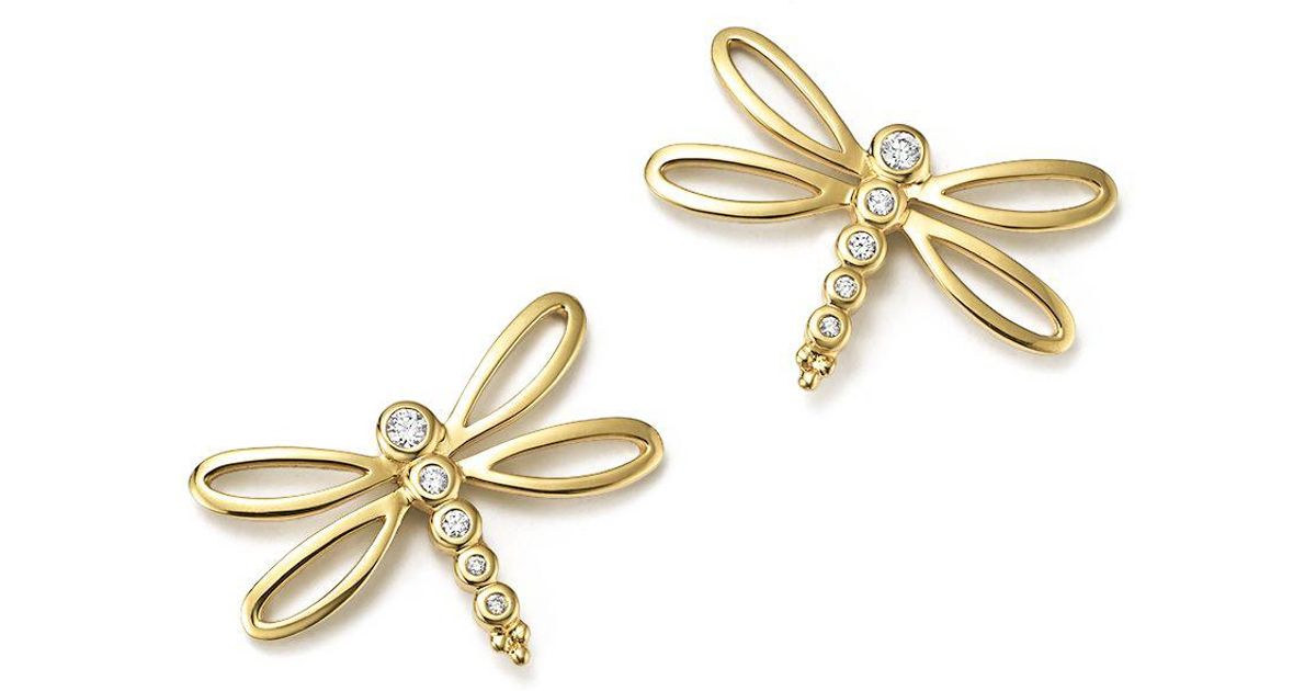 Lyst Temple St Clair 18k Yellow Gold Dragonfly Earrings With Lyst Temple St Clair 18k Yellow Gold Dragonfly Earrings With Diamonds In Metallic