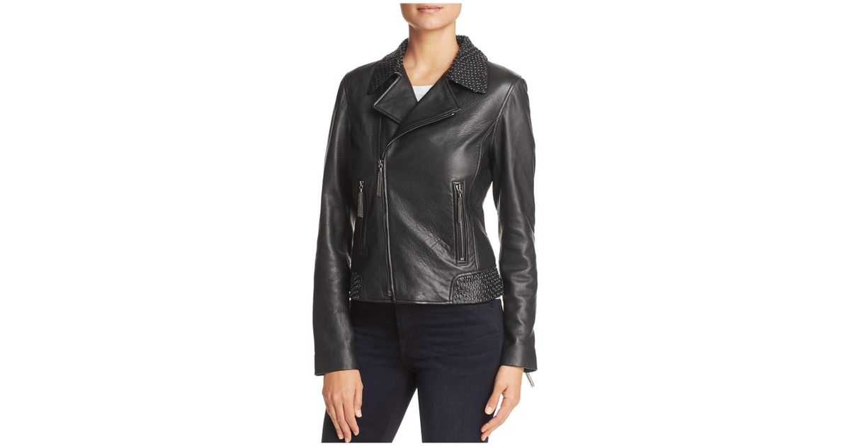 Elie Tahari Mae Leather Motorcycle Jacket In Black Lyst