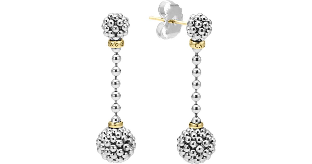 Lyst Lagos Sterling Silver Caviar Beaded Drop Earrings With 18k Gold