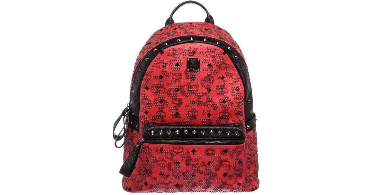 Lyst Mcm Pre Owned Black Red Stark Visetos Studded Coated Canvas Lyst Mcm Pre Owned Black Red Stark Visetos Studded Coated Canvas Leather Backpack In