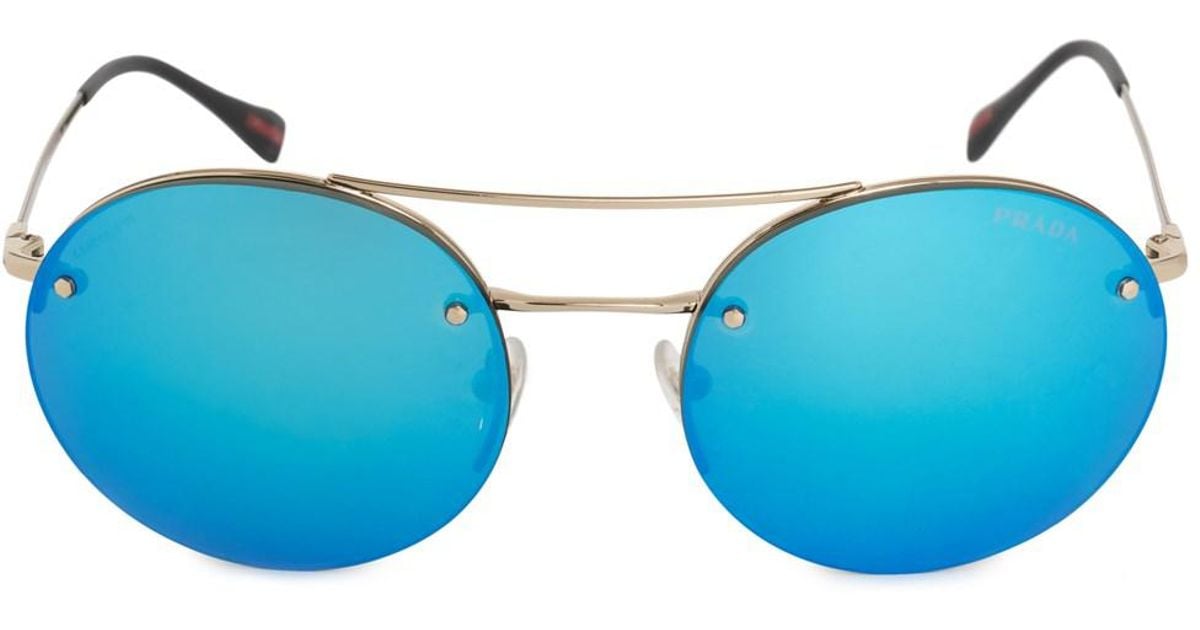 Lyst Prada Linea Rossa Pilot Round Sungl Ps54rs Zvn5m2 56 Lyst Prada Linea Rossa Pilot Round Sungl Ps54rs Zvn5m2 56 Pale Gold Metal Frame Blue Mirror Lenses In Metallic