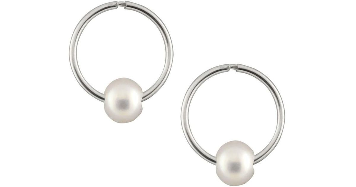 Lyst Splendid 14mm White Gold Sleeper Earrings With 5mm Pearls In Lyst Splendid 14mm White Gold Sleeper Earrings With 5mm Pearls In