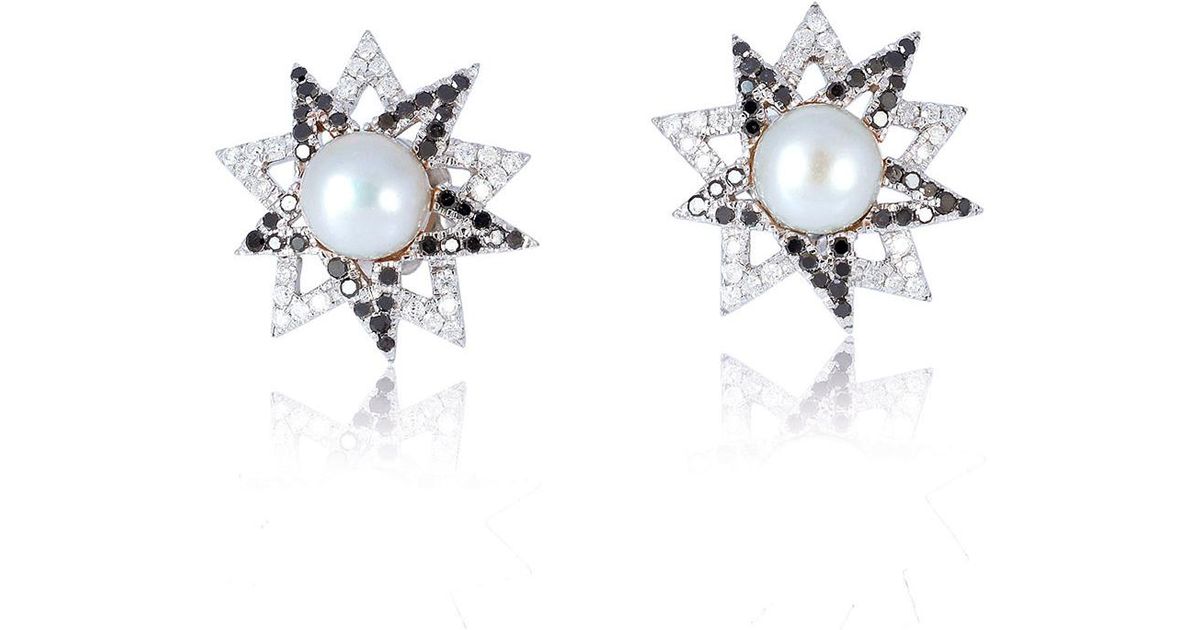 Lyst Socheec Star Shaped Diamond And Pearl Stud Earring In White