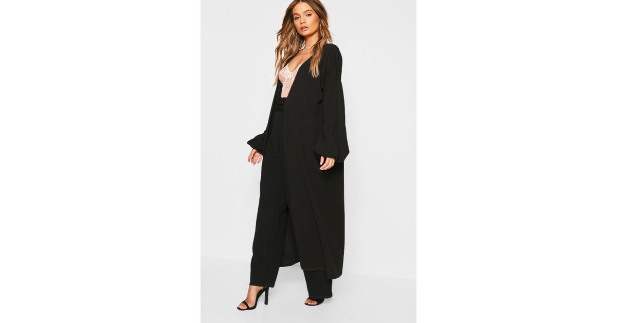 Boohoo Bell Sleeve Floor Length Duster In Black Lyst