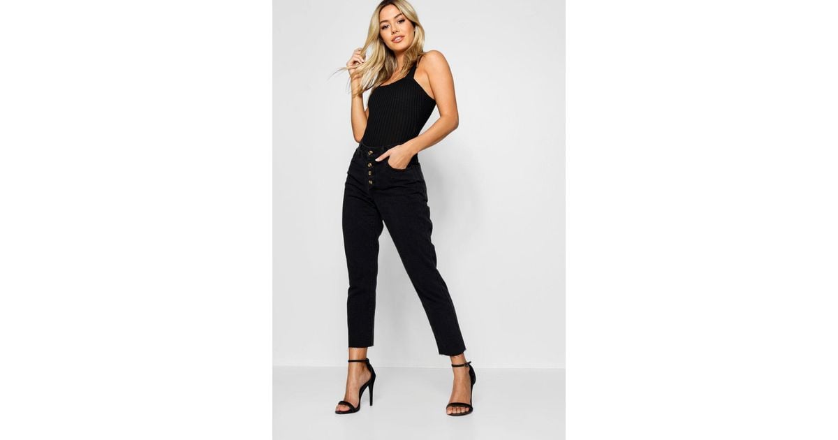 Download Lyst - Boohoo Petite Mock Horn Button High Rise Straight Jean in Black